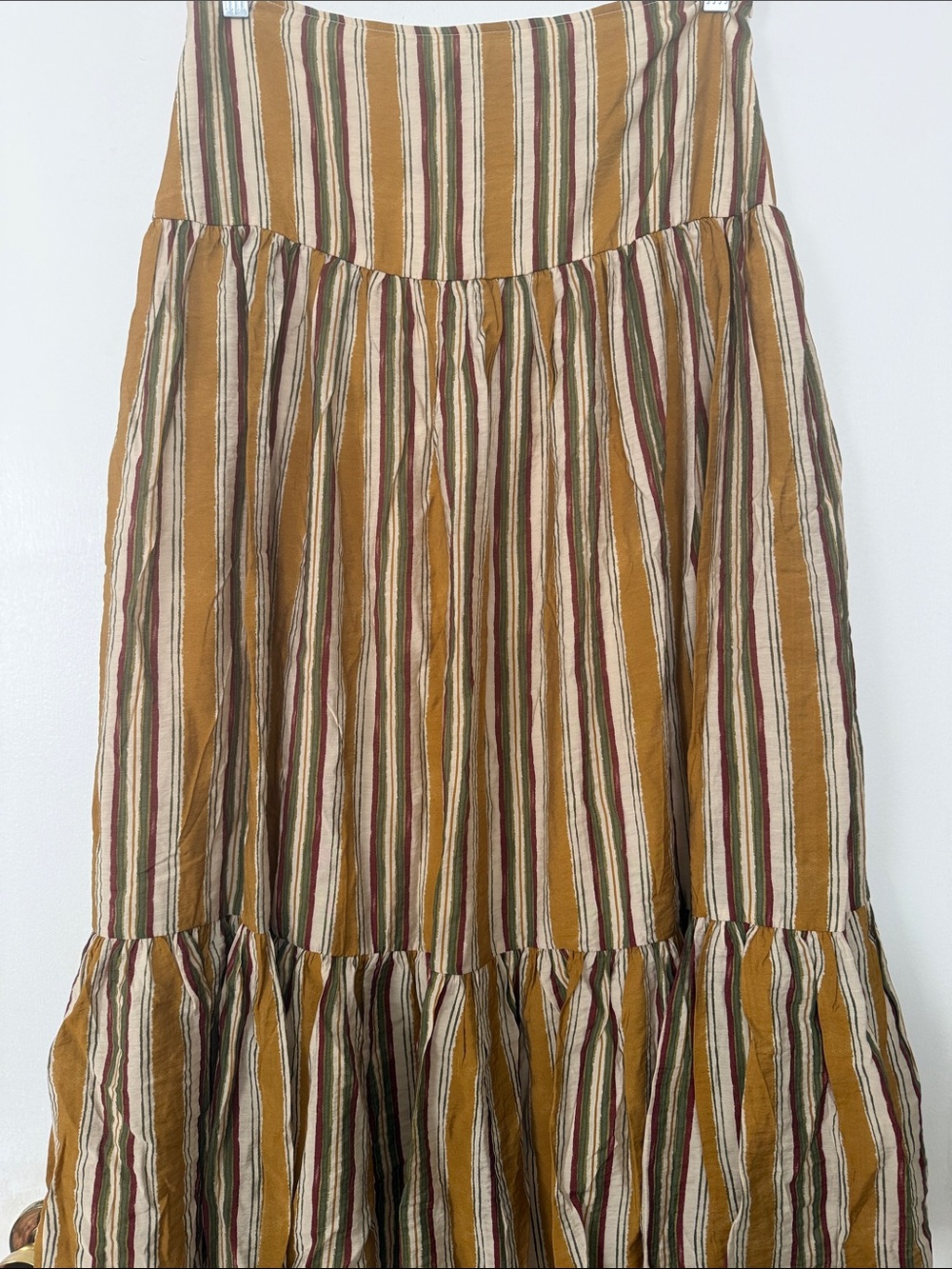 Primark Mustard Striped Tiered Maxi Skirt